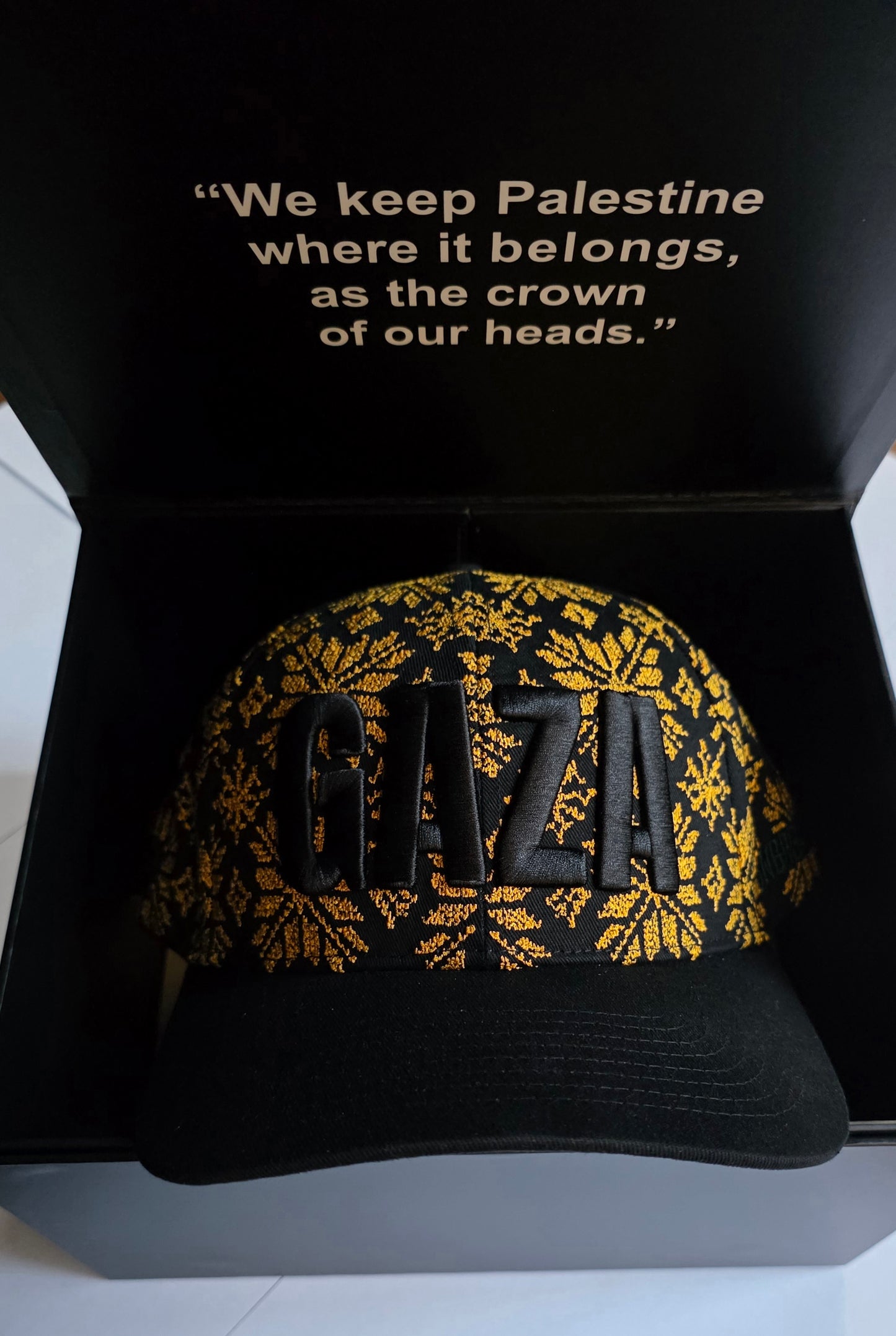 UNBREAKABLE GAZA Black & Gold full Tatreez embroidery cap