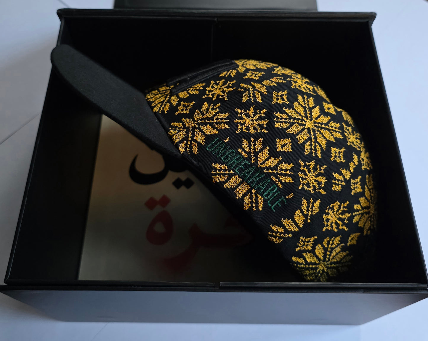 UNBREAKABLE GAZA Black & Gold full Tatreez embroidery cap