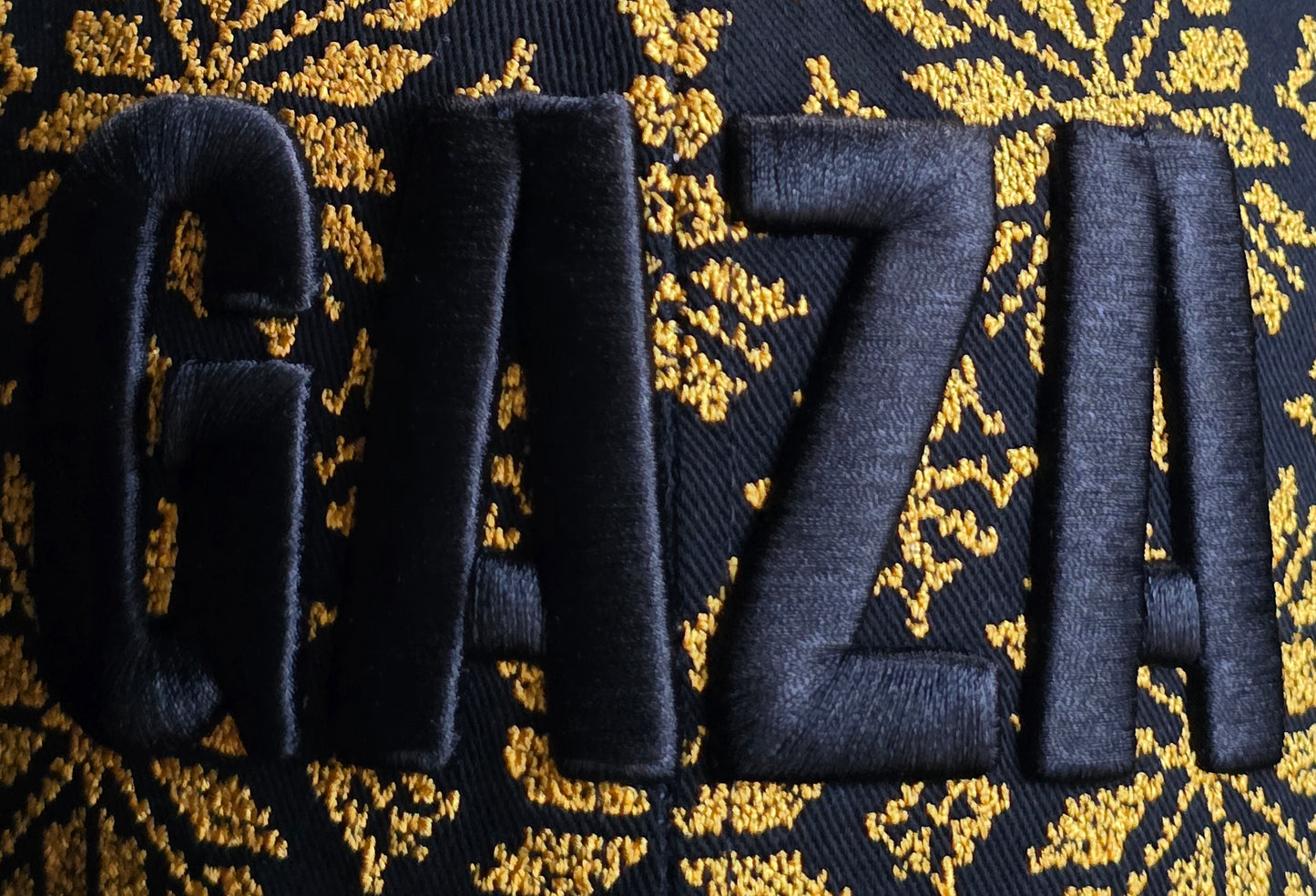 UNBREAKABLE GAZA Black & Gold full Tatreez embroidery cap