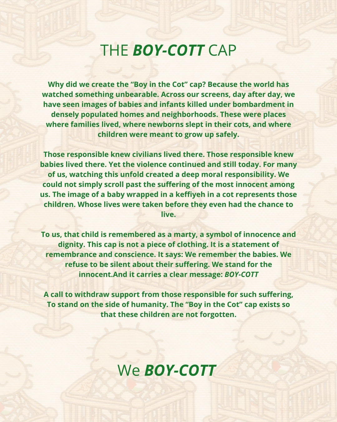 BOY-COTT  Symbol of solidarity cap for Gaza's infants