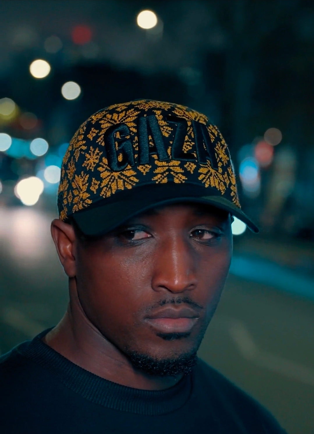 UNBREAKABLE GAZA Black & Gold full Tatreez embroidery cap