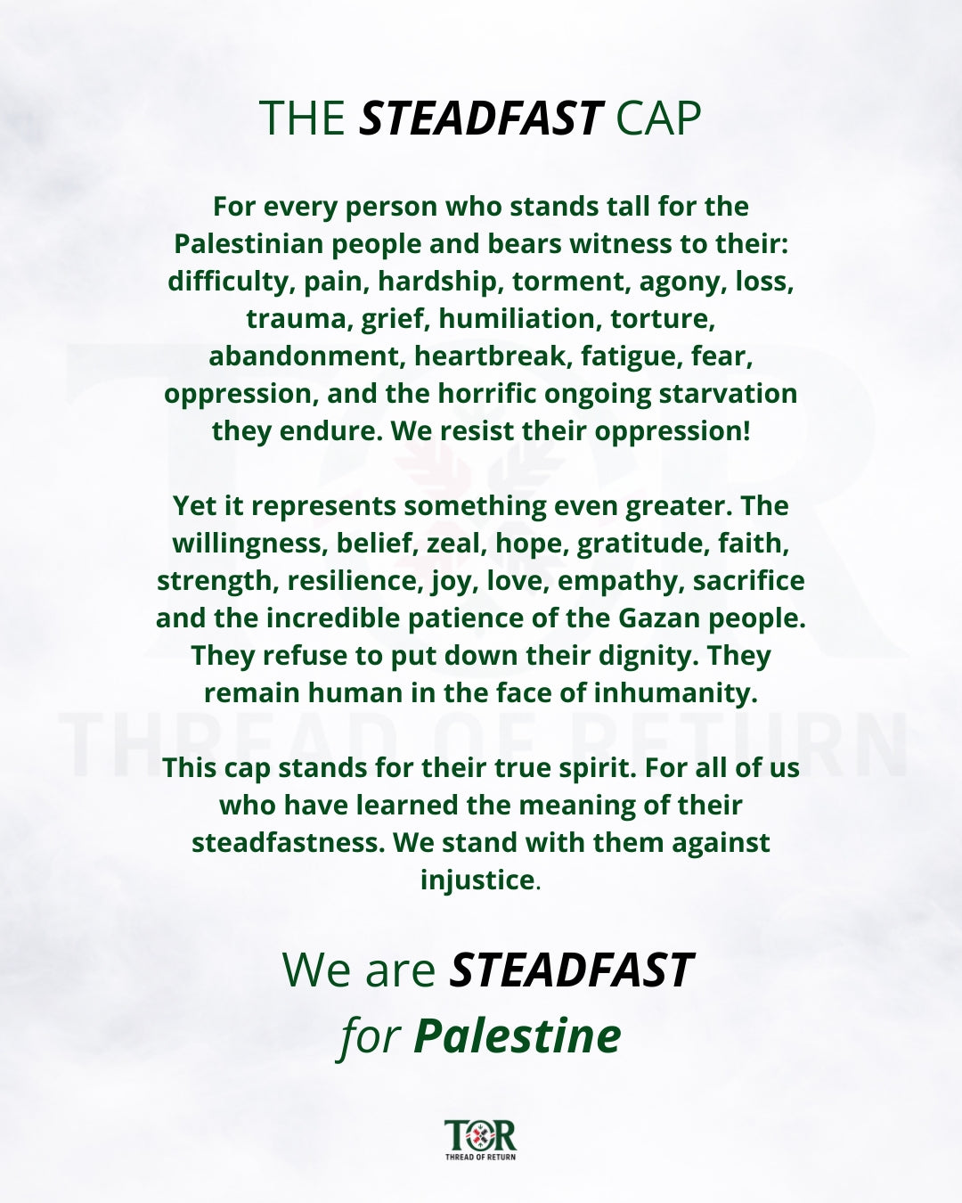 STEADFAST GAZA  premium Tatreez cap